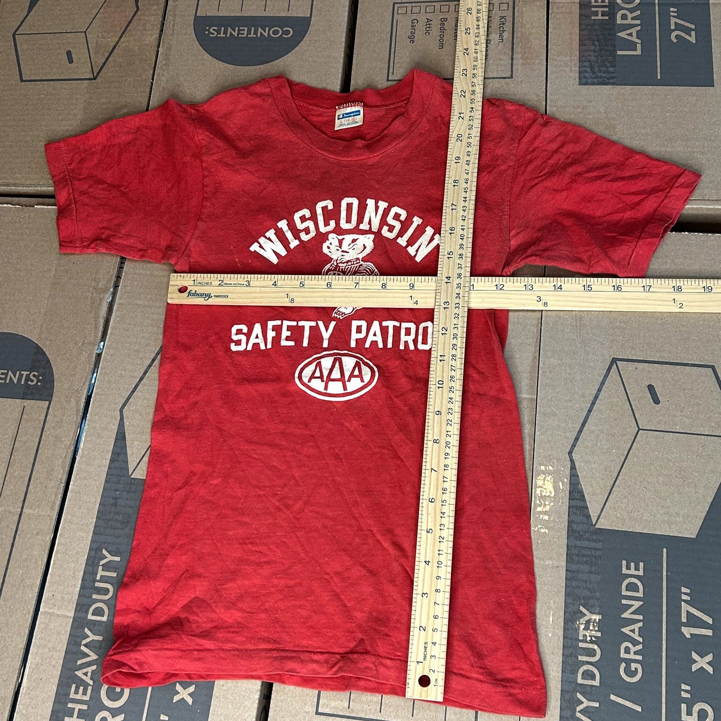 Vintage 1970s Wisconsin Badgers Triple A Champion Blue Bar T-Shirt Youth Large