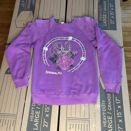 Vintage Purple Kitten Sweatshirt Large