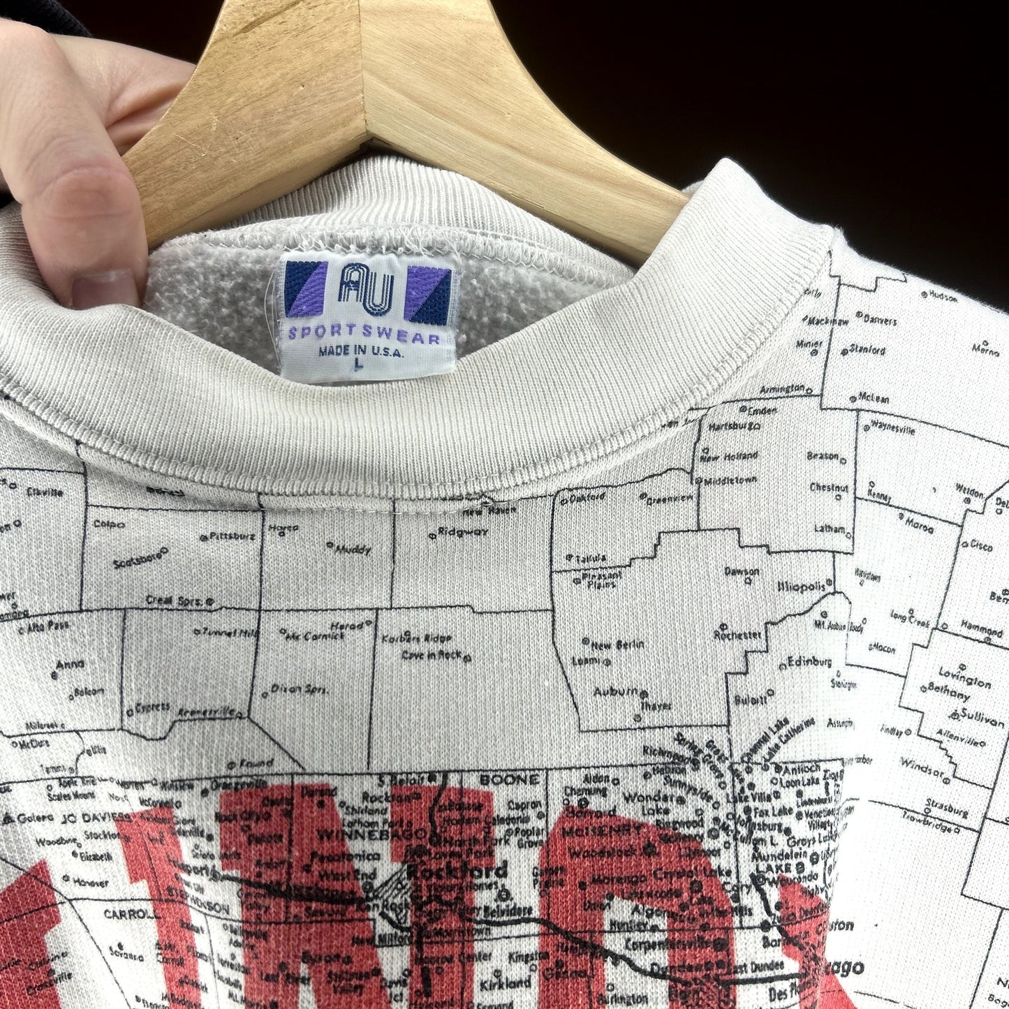 Vintage 90s Illinois Map Crewneck Large